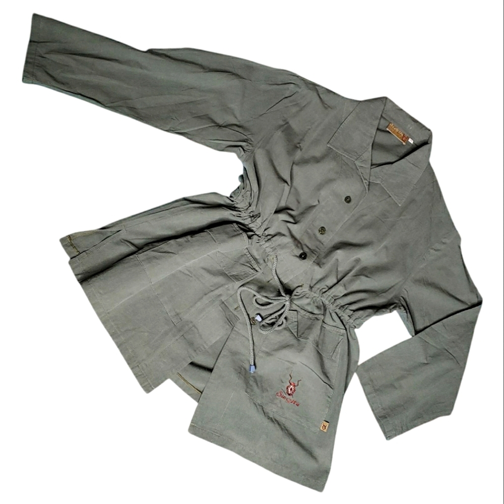 South African Singita Safari Chore Barn Cargo Travel Vacay Drawstring Jacket Med